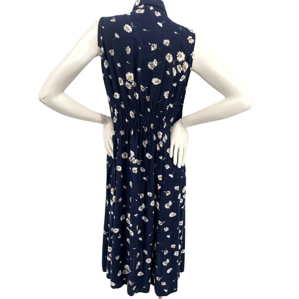 Christopher & Banks Womens Vtg Navy Midi Dress Daisy Button Front Sleeveless S - Picture 3 of 16